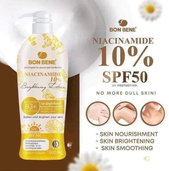 Bon Bene 10% Niacinamide Brightening Lotion with Vitamin B3, Glutathione & UV Protection | 500mL