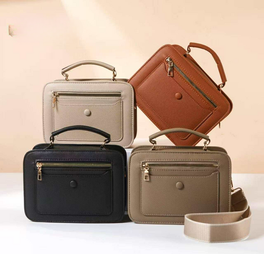 8MNY-CP089 Women Small Apricot Crossbody Multi Compartment Vintage Feel Rectangular Shape