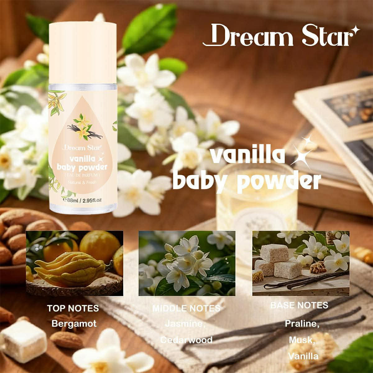 Dream Star Baby Powder Eau De Parfume Scent long lasting Perfume Fragrance 88ml