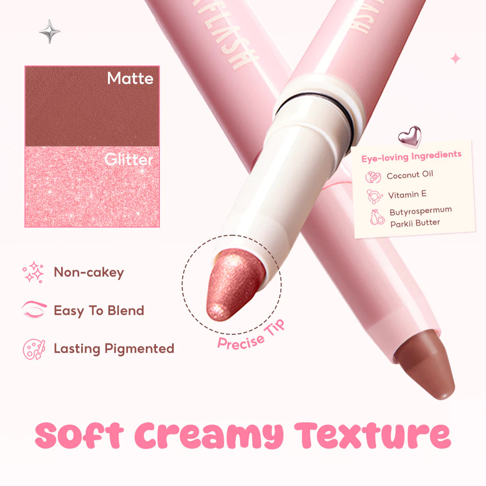 PINKFLASH Flash-To-Go Duo Eyeshadow Stick Matte&Shimmer 2 IN 1 High Pigmented Blendable Smooth Multipurpose