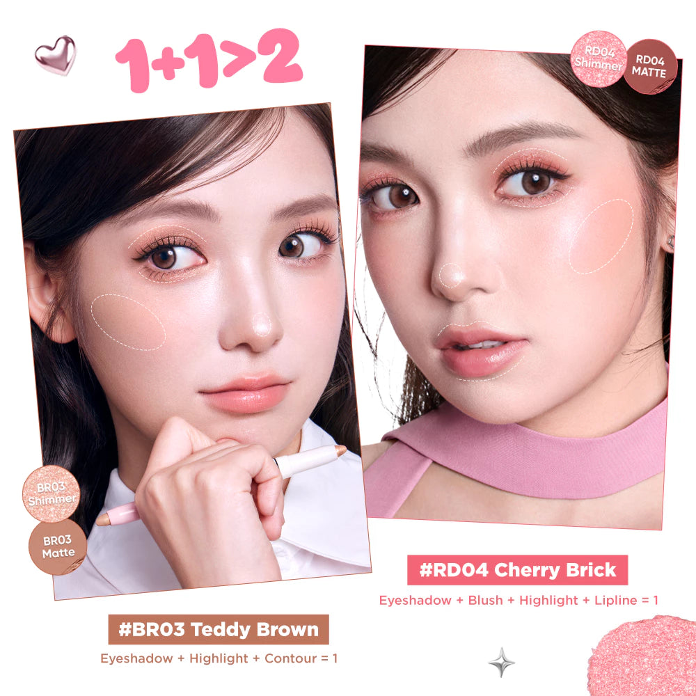 PINKFLASH Flash-To-Go Duo Eyeshadow Stick Matte&Shimmer 2 IN 1 High Pigmented Blendable Smooth Multipurpose