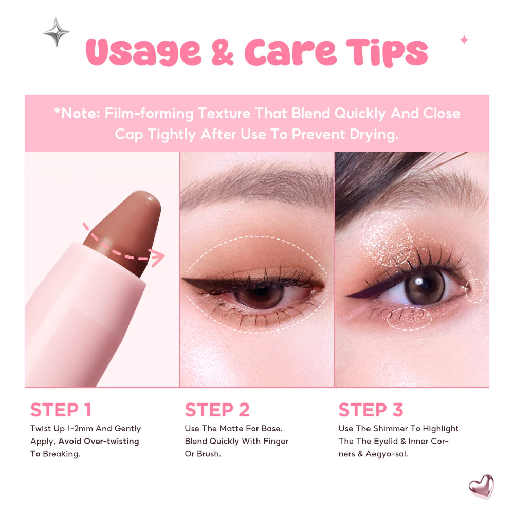 PINKFLASH Flash-To-Go Duo Eyeshadow Stick Matte&Shimmer 2 IN 1 High Pigmented Blendable Smooth Multipurpose
