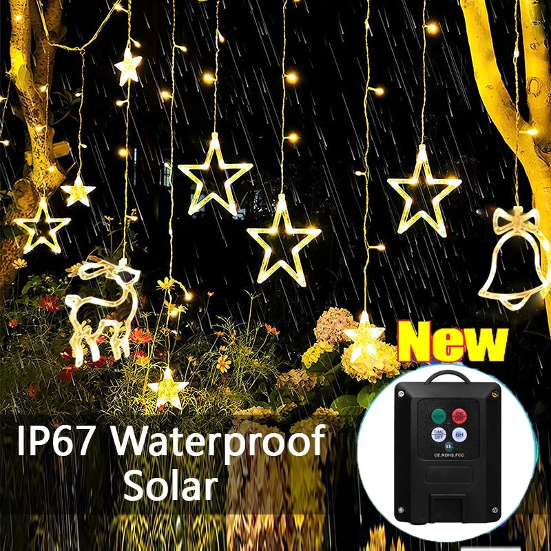Solar Curtain Light Christmas Lights String Lights for Outdoor Home Garden Christmas Wedding Party Garden Decoration