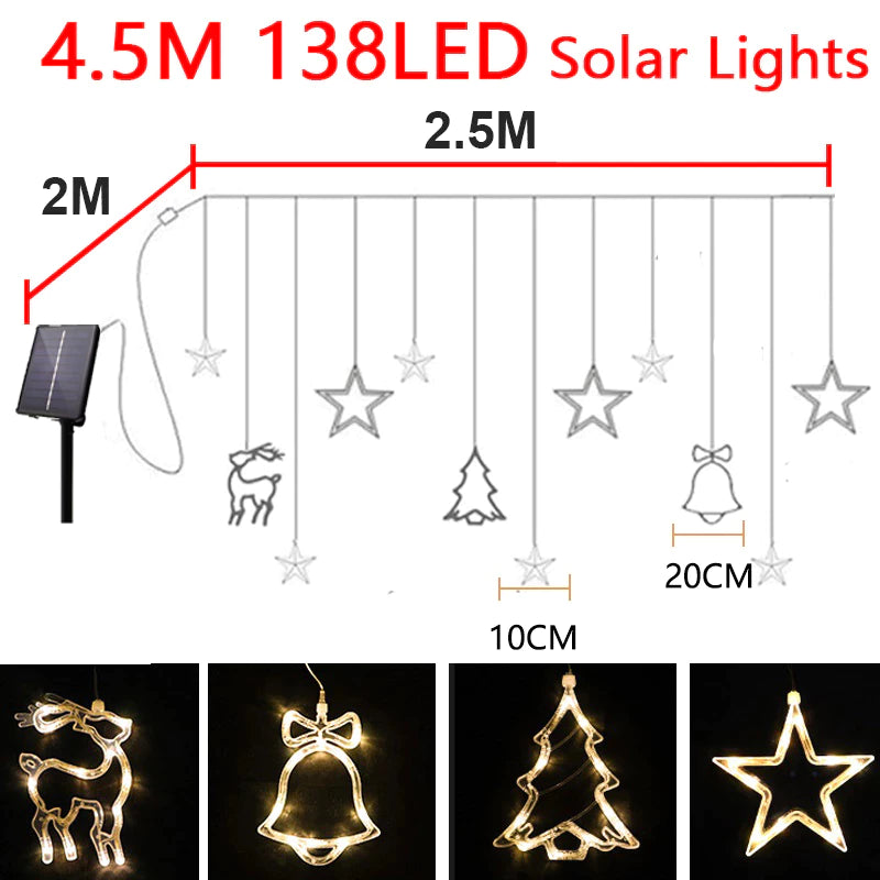 Solar Curtain Light Christmas Lights String Lights for Outdoor Home Garden Christmas Wedding Party Garden Decoration