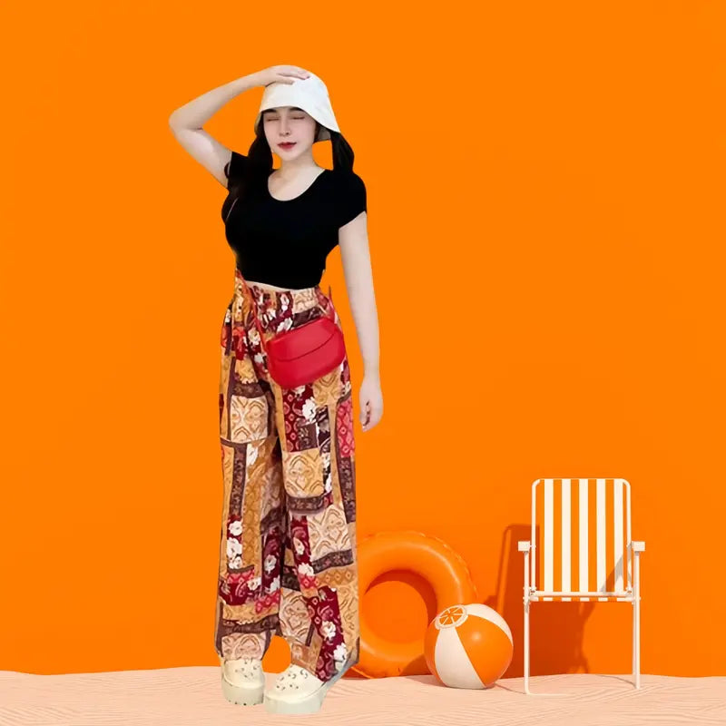 Bohemian Style Floral Pattern Maluwag Na Pantalon for Women Elegant Stylish Perfect for Vacations Beach Outings Comfortable Fit