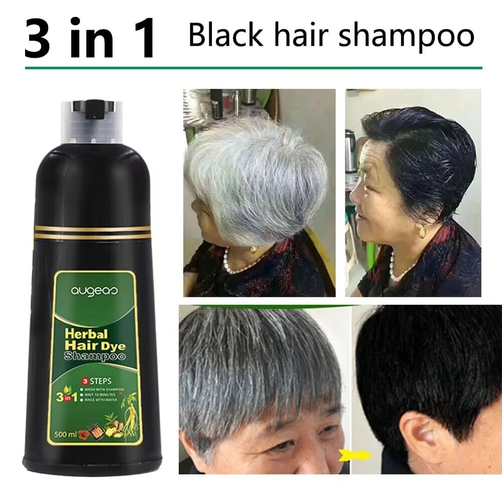 AUGEAS Herbal Hair Dye Shampoo Effective black hair shampoo 100% Original Hair Color Shampoo 500ml