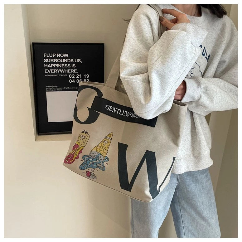Thai New Fashion Gentle woman Canvas Shoulder Bag Tote Bag With Zipper For Women
