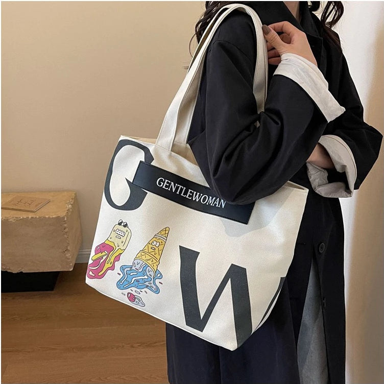 Thai New Fashion Gentle woman Canvas Shoulder Bag Tote Bag With Zipper For Women