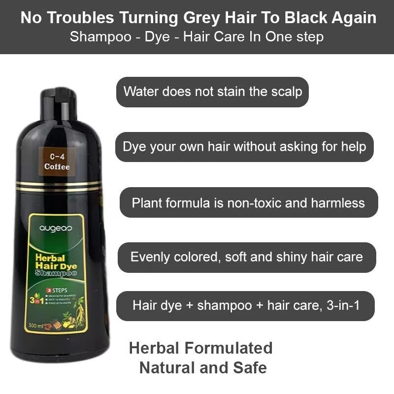 AUGEAS Herbal Hair Dye Shampoo Effective black hair shampoo 100% Original Hair Color Shampoo 500ml