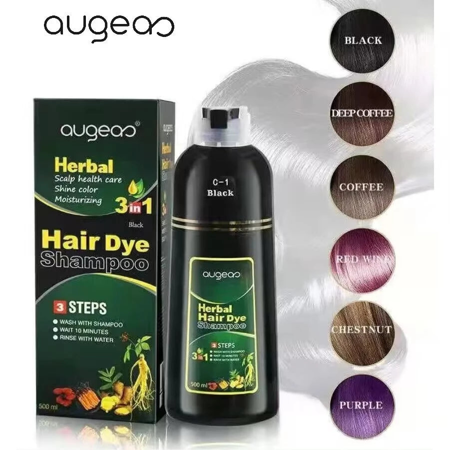 AUGEAS Herbal Hair Dye Shampoo Effective black hair shampoo 100% Original Hair Color Shampoo 500ml
