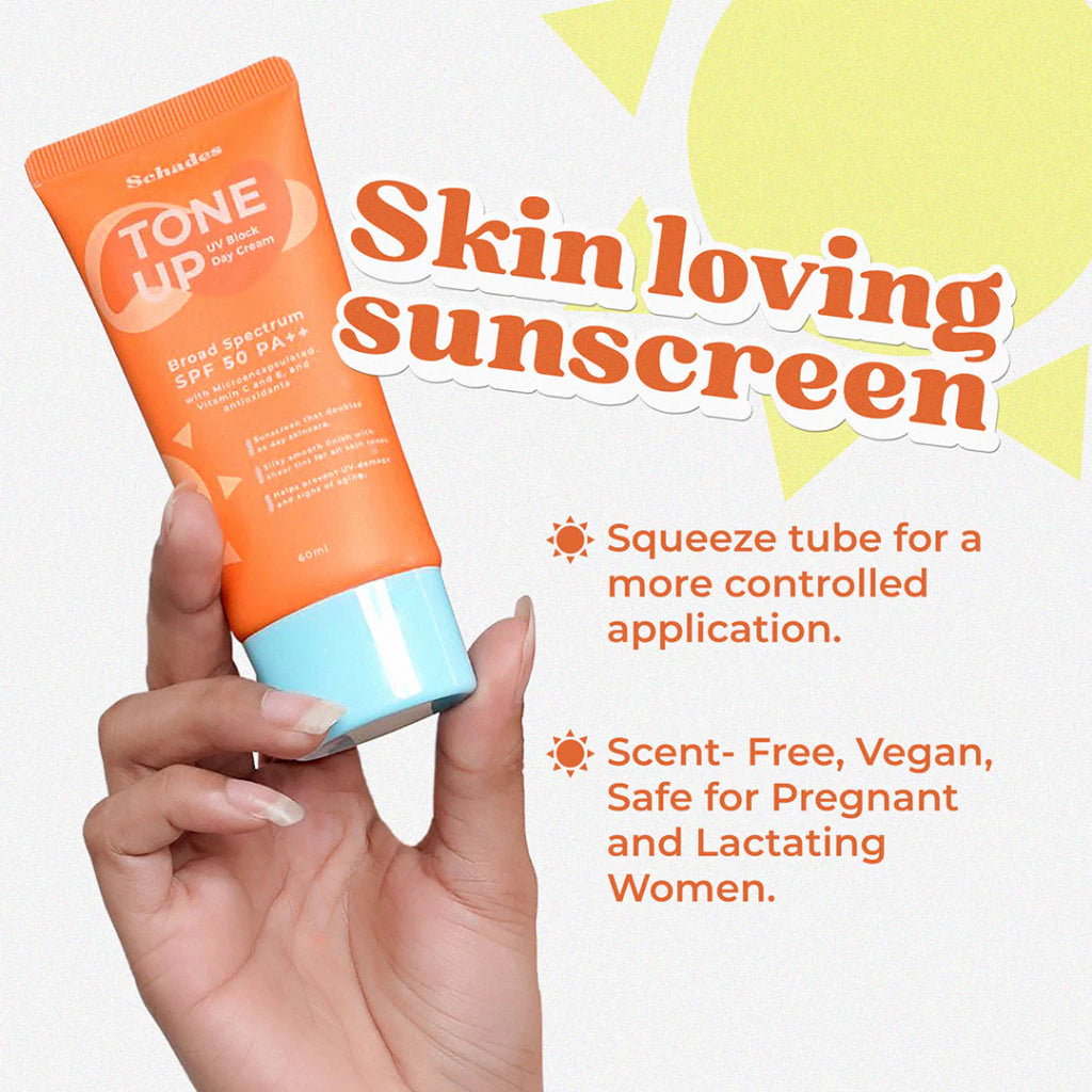 Schades Tone Up UV Block Day Cream Broad Spectrum Sunscreen SPF 50 PA ++ | All Skin Types | Skintint
