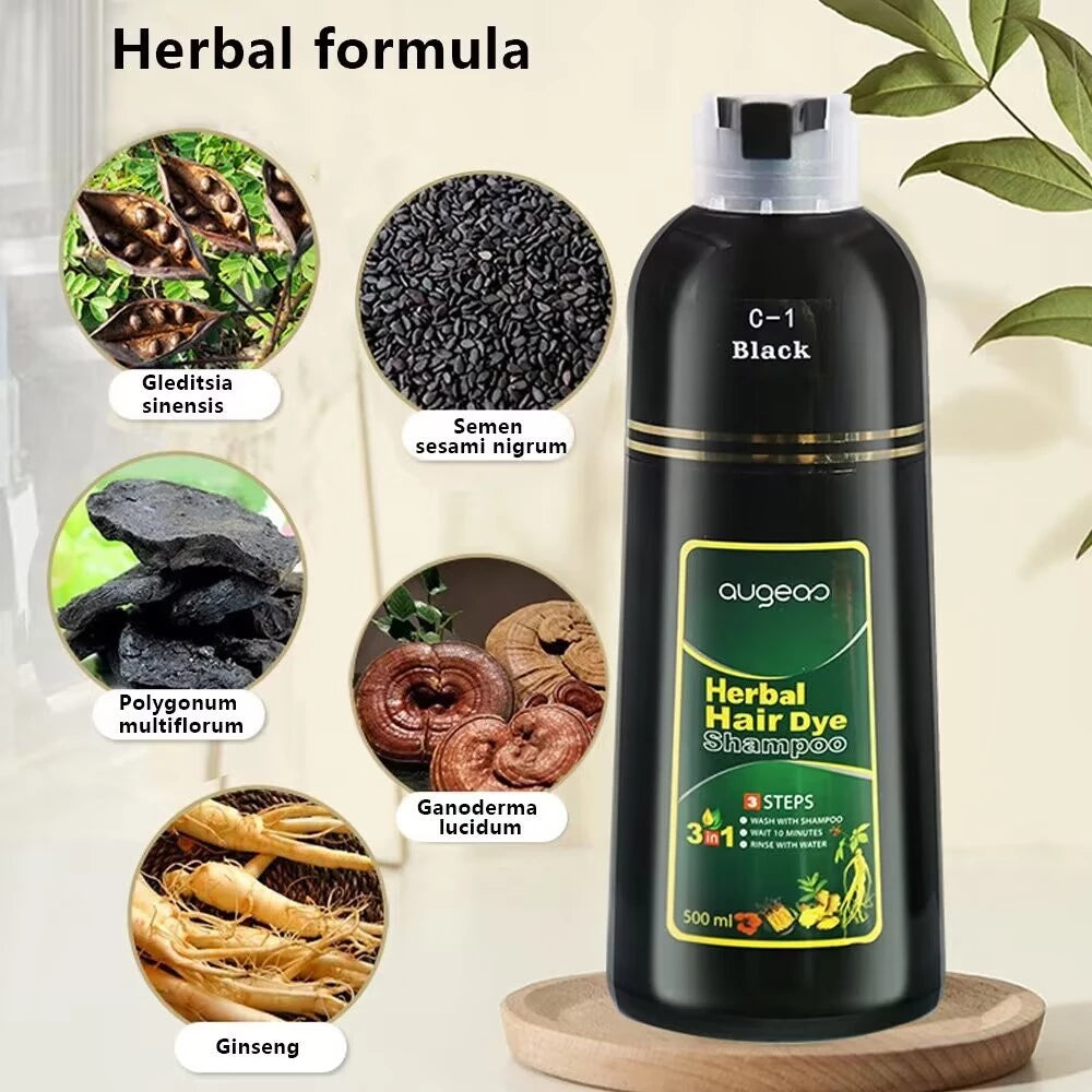 AUGEAS Herbal Hair Dye Shampoo Effective black hair shampoo 100% Original Hair Color Shampoo 500ml