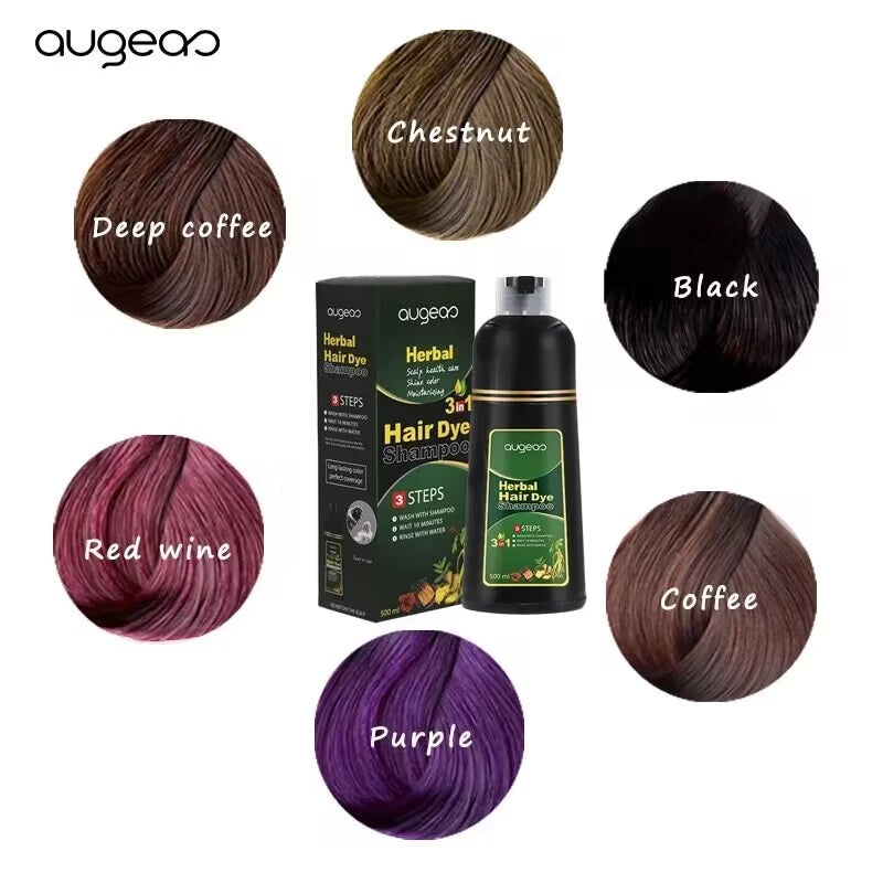 AUGEAS Herbal Hair Dye Shampoo Effective black hair shampoo 100% Original Hair Color Shampoo 500ml