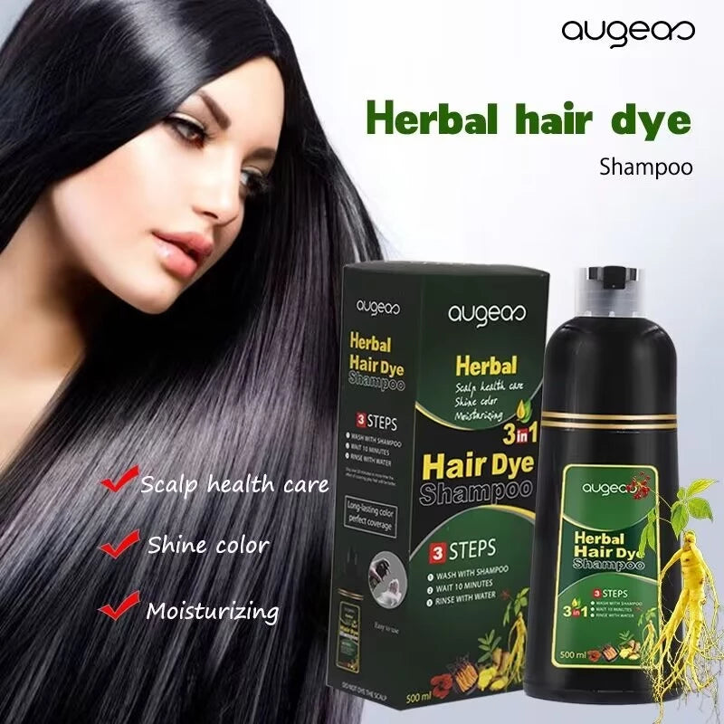 AUGEAS Herbal Hair Dye Shampoo Effective black hair shampoo 100% Original Hair Color Shampoo 500ml