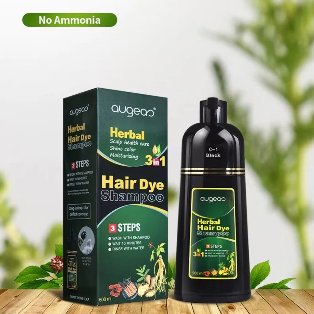 AUGEAS Herbal Hair Dye Shampoo Effective black hair shampoo 100% Original Hair Color Shampoo 500ml