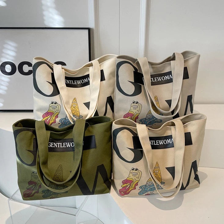 Thai New Fashion Gentle woman Canvas Shoulder Bag Tote Bag With Zipper For Women