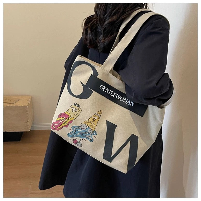 Thai New Fashion Gentle woman Canvas Shoulder Bag Tote Bag With Zipper For Women