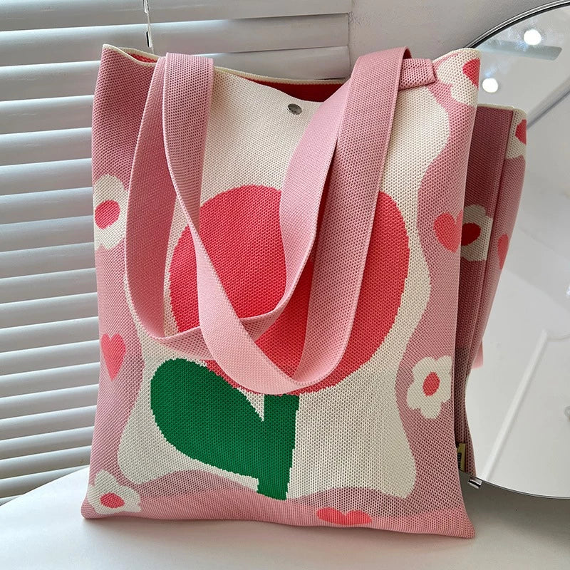 Women's Shoulder Bag Large Capacity Knitted Bag Tote Bag For School For Shopping With Lock