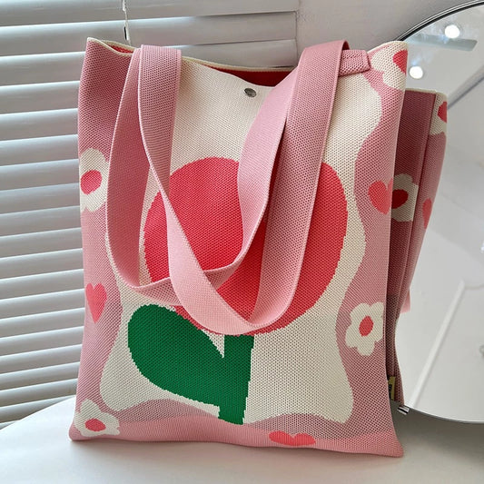 Women's Shoulder Bag Large Capacity Knitted Bag Tote Bag For School For Shopping With Lock