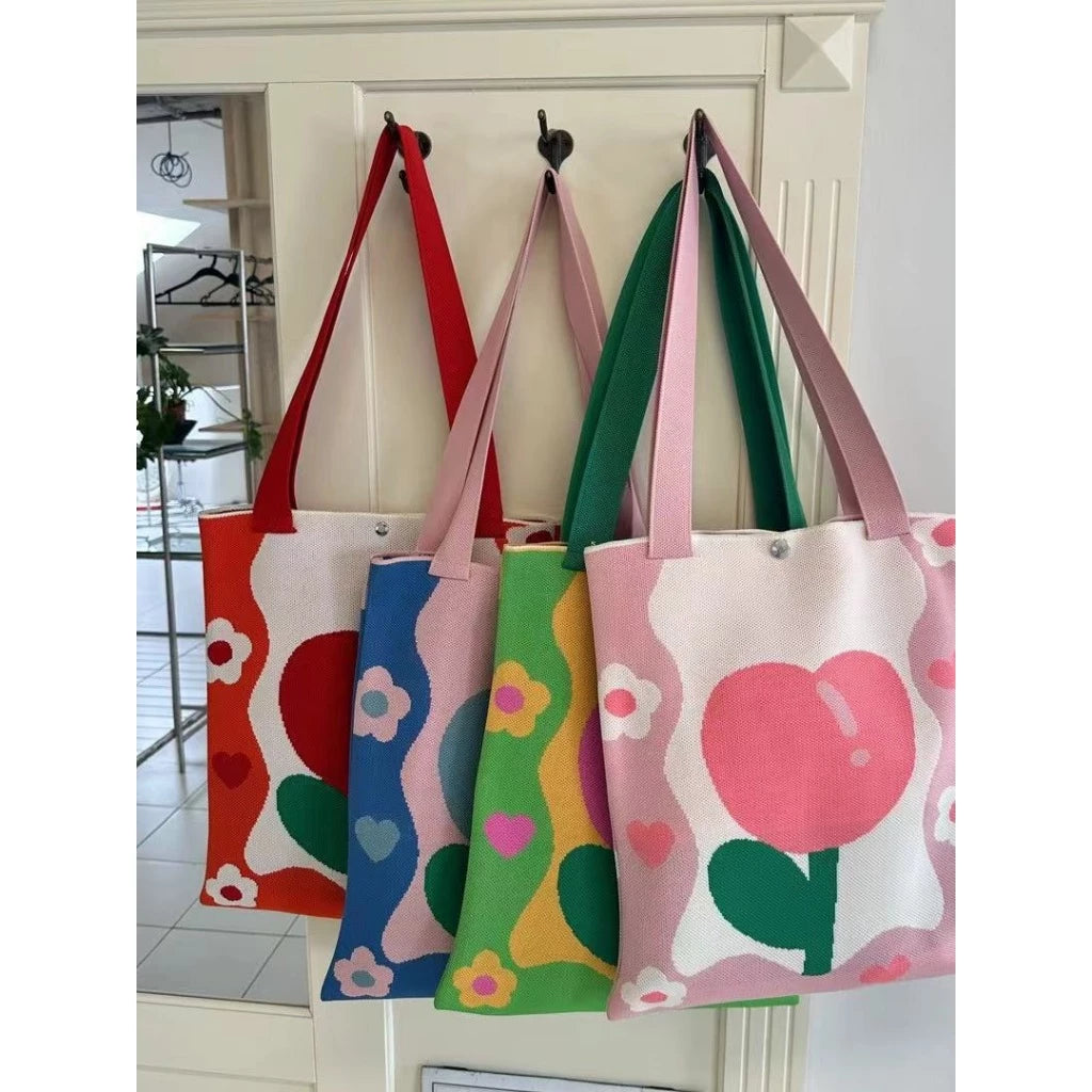 Women's Shoulder Bag Large Capacity Knitted Bag Tote Bag For School For Shopping With Lock