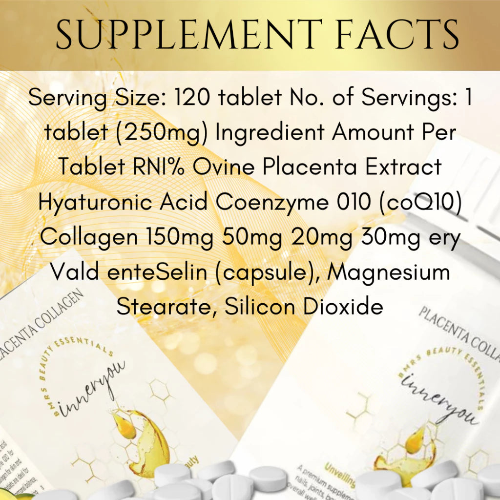 BMRS PLACENTA COLLAGEN INNER YOU - Unveiling the Beauty within You (250MG | 120 TABLETS)