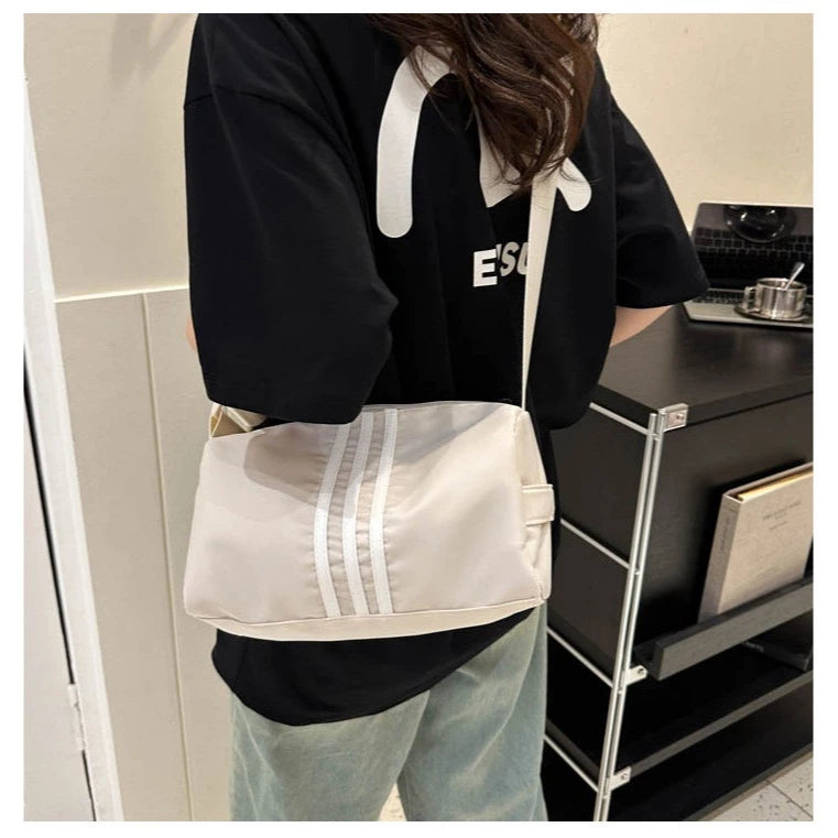 8MNY-605 Sports Duffle Sling Bag Solid Color Stripe Design Gym Bag for Men Women