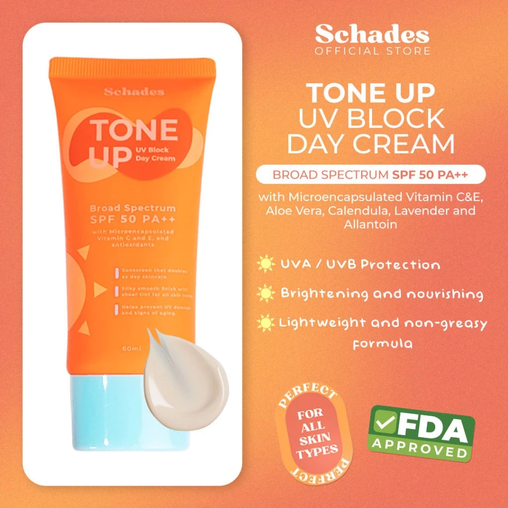 Schades Tone Up UV Block Day Cream Broad Spectrum Sunscreen SPF 50 PA ++ | All Skin Types | Skintint
