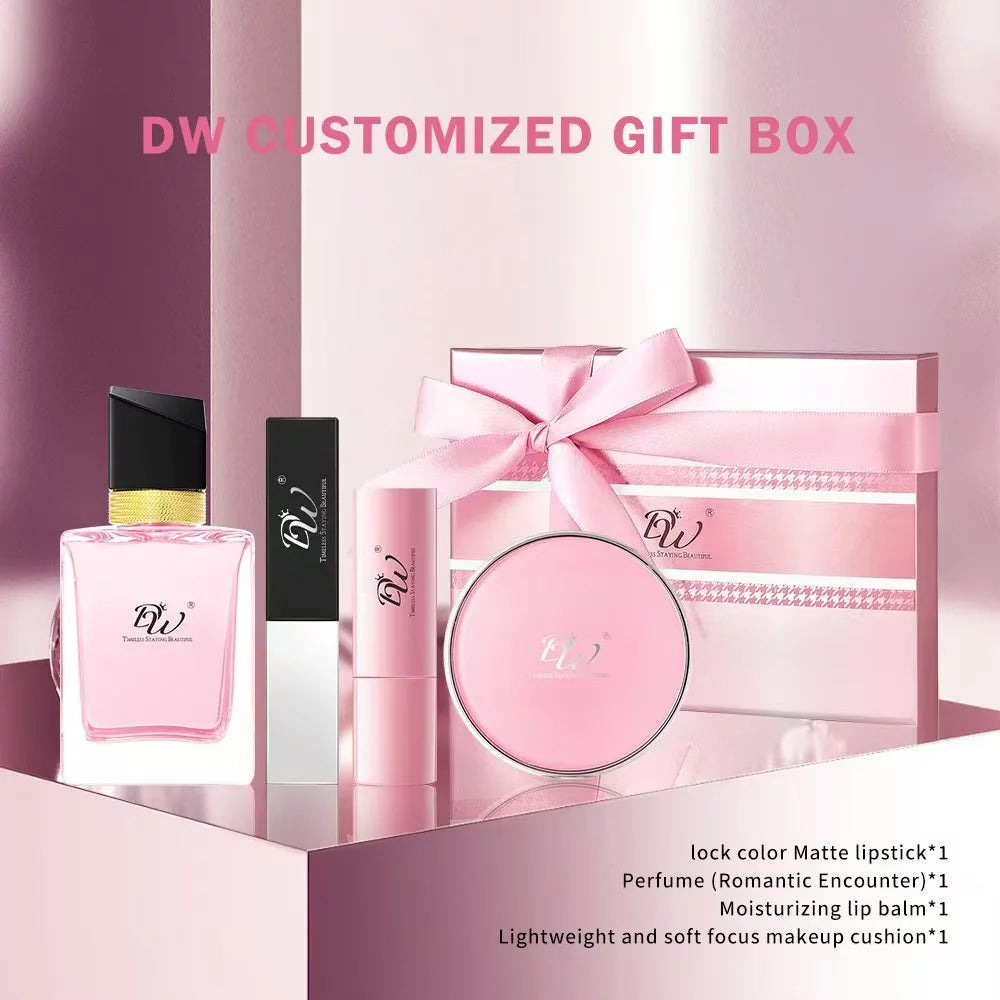 DW 4in1 Advanced Gift Set Girl Makeup Set 【Perfume & Lip Balm & Lipstick & BB Cushion】