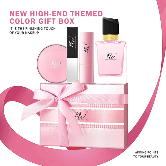 DW 4in1 Advanced Gift Set Girl Makeup Set 【Perfume & Lip Balm & Lipstick & BB Cushion】