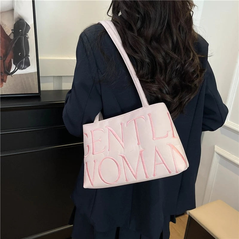 Gentlewoman shoulder bag fashionable versatile satin letter embroidery thread handbag underarm bag