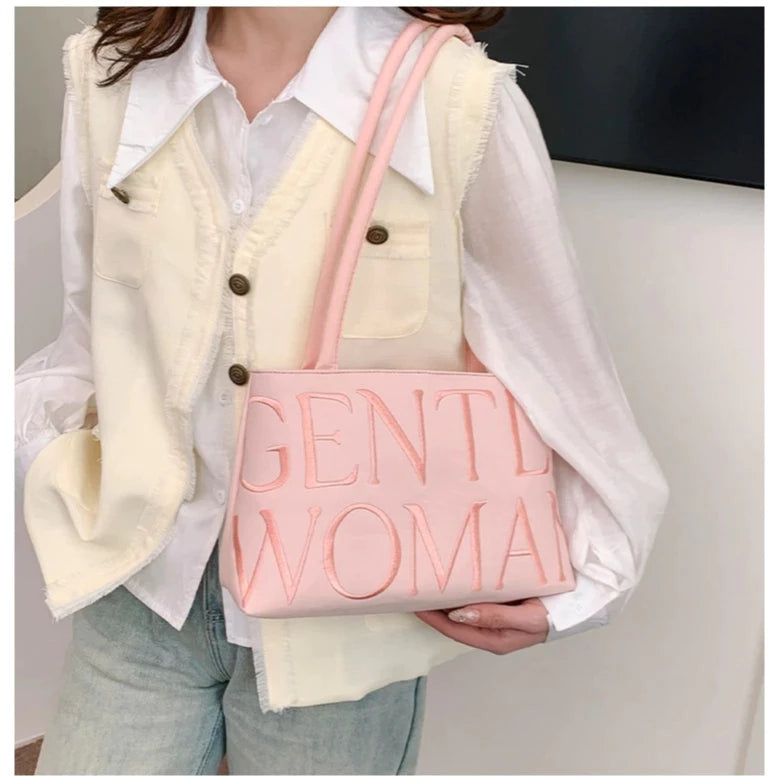 Gentlewoman shoulder bag fashionable versatile satin letter embroidery thread handbag underarm bag