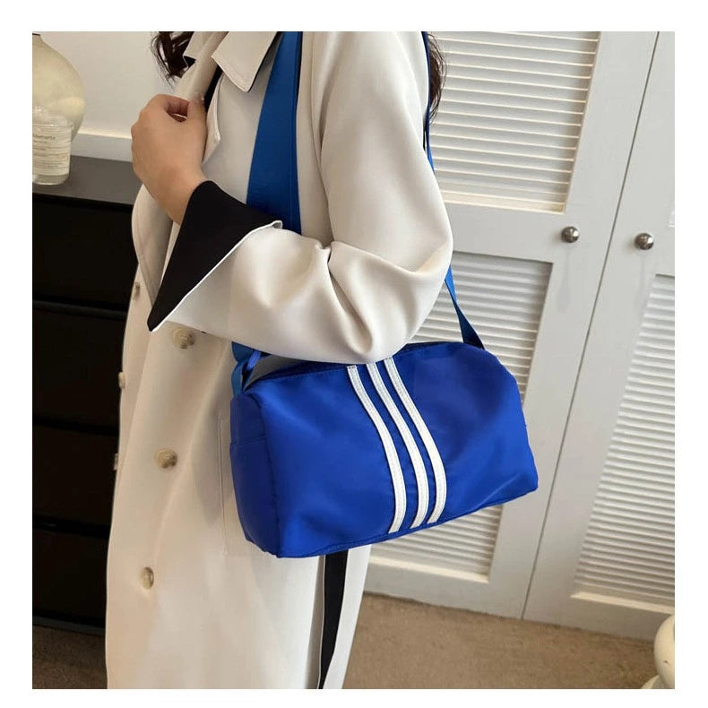 8MNY-605 Sports Duffle Sling Bag Solid Color Stripe Design Gym Bag for Men Women