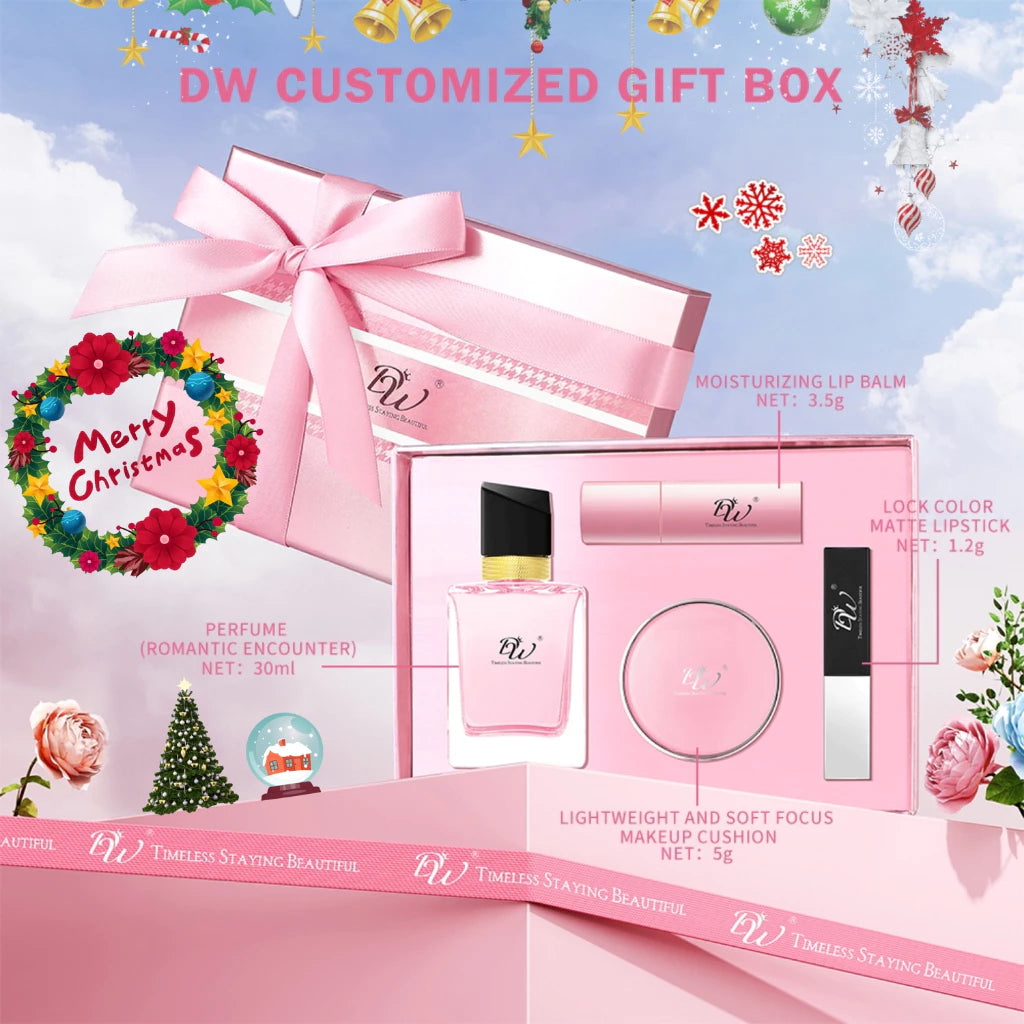 DW 4in1 Advanced Gift Set Girl Makeup Set 【Perfume & Lip Balm & Lipstick & BB Cushion】