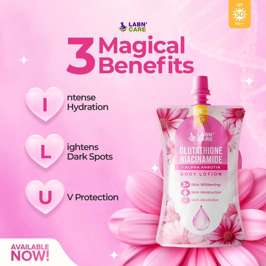 Labn' Care Glutathione Niacinamide Body Whitening Lotion 500ML With SPF 50 PA++, 3X Skin Whitening