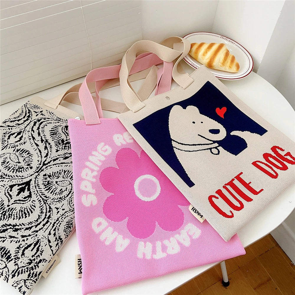 Women's Shoulder Bag Large Capacity Knitted Bag Tote Bag For School For Shopping With Lock