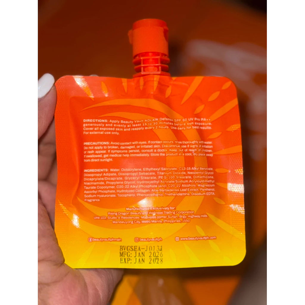 ADLAW BEAUTY VAULT SUNSCREEN DEFENSE SPF 50 UV PRO PA+++ NEW 50ml