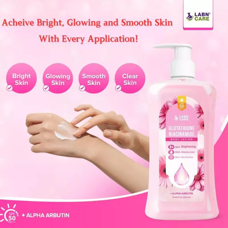 Labn' Care Glutathione Niacinamide Body Whitening Lotion 500ML With SPF 50 PA++, 3X Skin Whitening