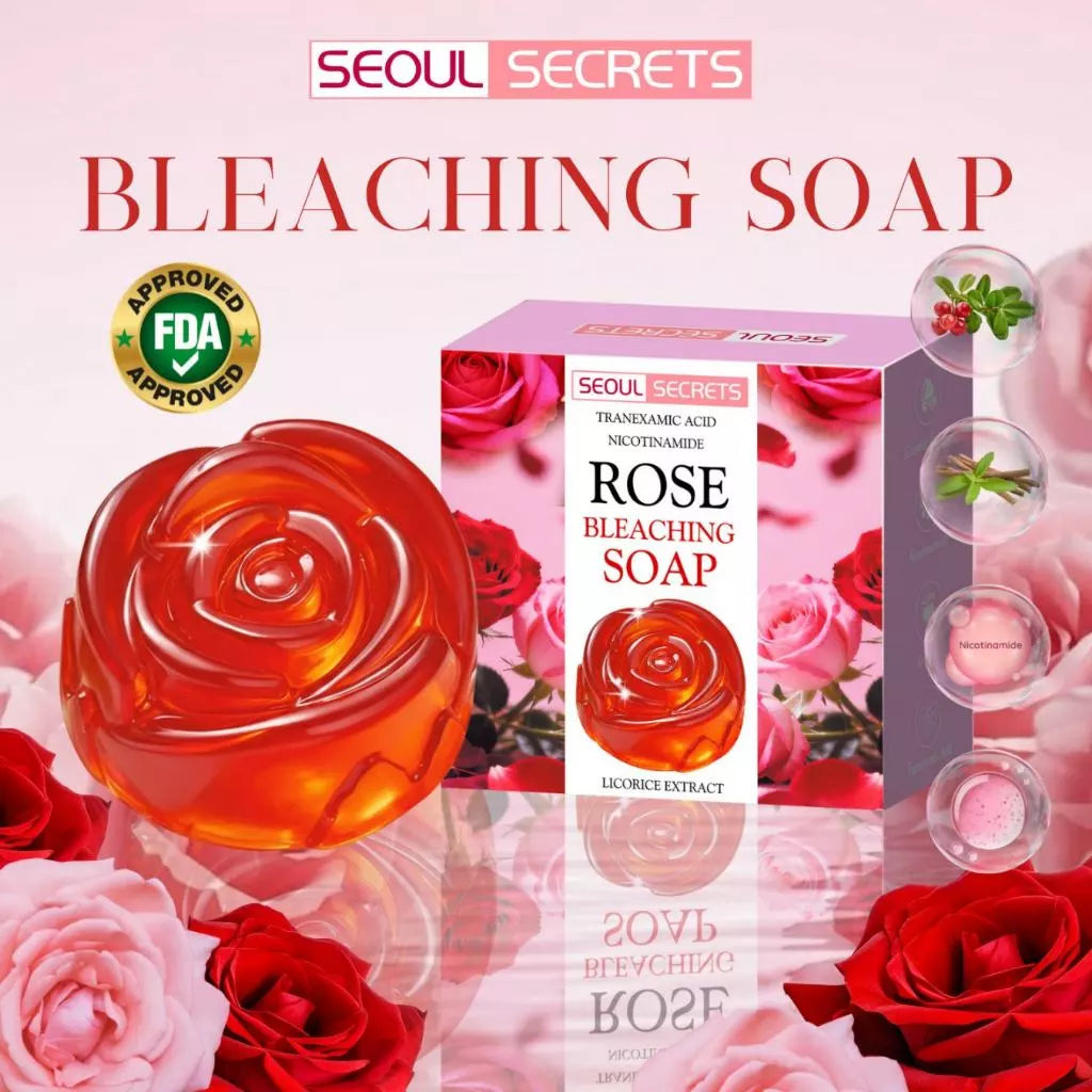 B1T1 ROSE Bleaching Soap FDA Approved with Whitening Booster Tranexamic Acid & Licorice Extract for
