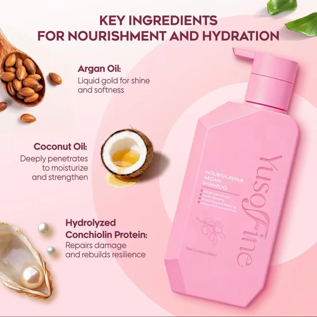 Yusofine Nourish-Repair Argan Oil Shampoo & Conditioner & Hair Treatment Repair Damage Smooth Frizz