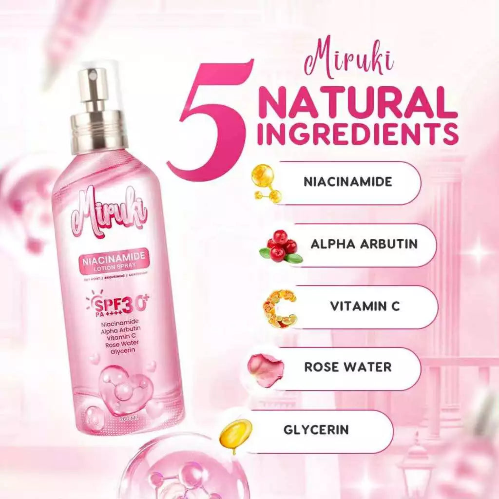 Miruki Niacinamide Lotion Spray, Deep Moist, Brightening, Lightweight, with SPF 30 PA++++