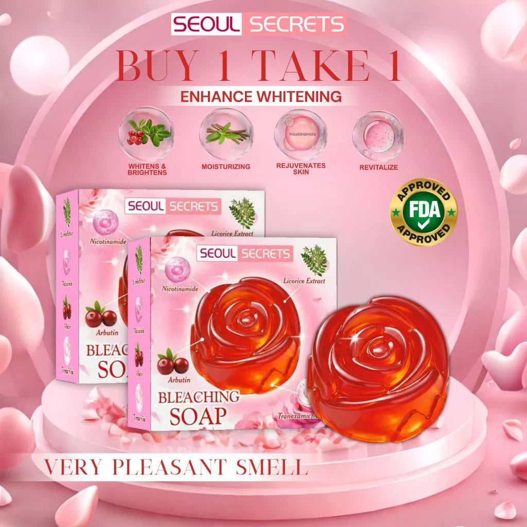 B1T1 ROSE Bleaching Soap FDA Approved with Whitening Booster Tranexamic Acid & Licorice Extract for