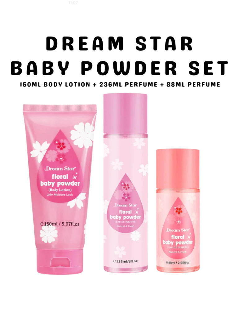 Dream Star Baby Powder Set - 150ml Body Lotion + 236ml Perfume + 88ml Perfume