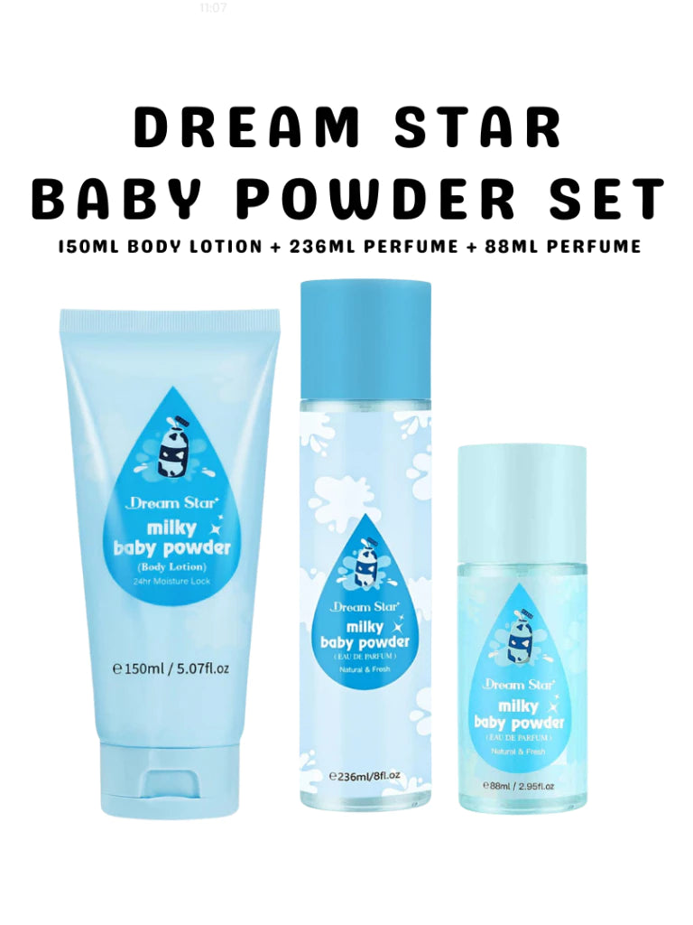 Dream Star Baby Powder Set - 150ml Body Lotion + 236ml Perfume + 88ml Perfume
