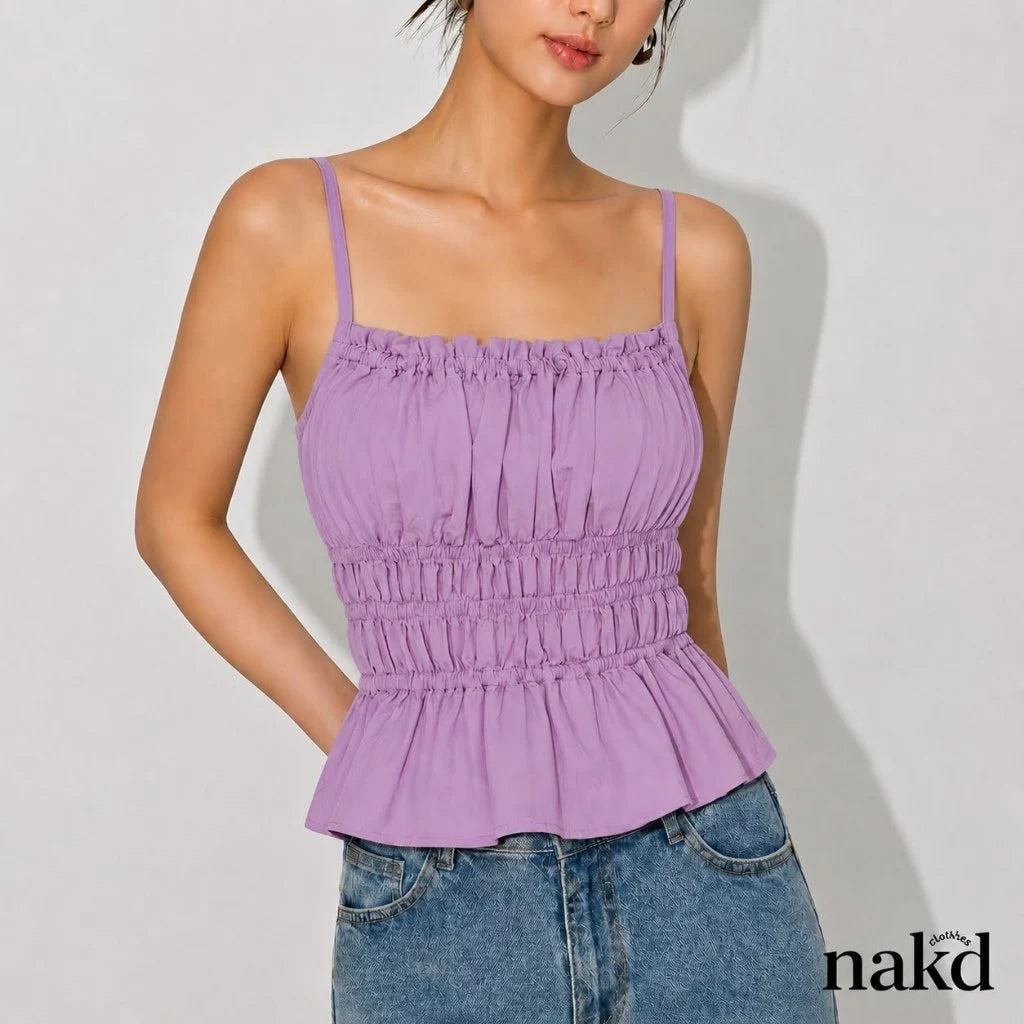 NAKD FASHION BELLORA SEXY STRING COTTON LINEN SMOCKING BACK DAILY CASUAL SUMMER TOP