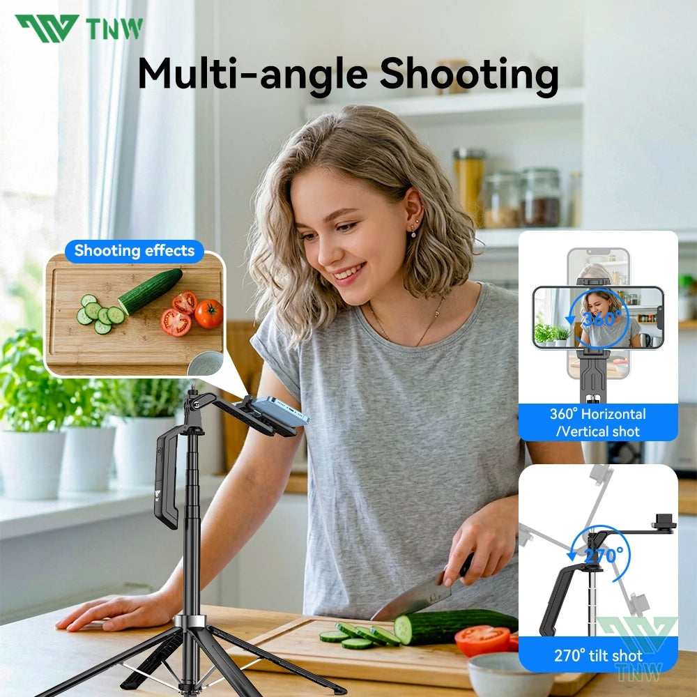 TNW S30 Four Corner Selfie Stick Tripod 360°Rotation with Bluetooth Remote Fill light for Vlogging