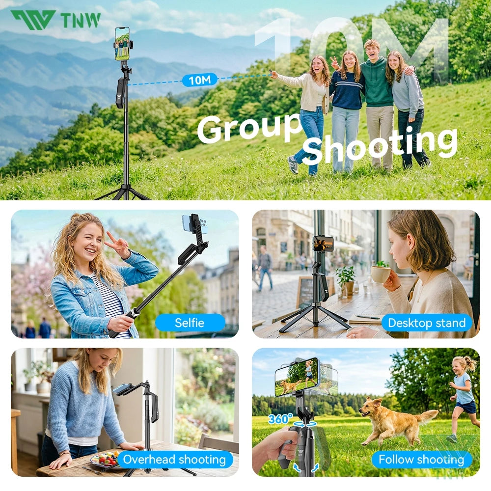 TNW S30 Four Corner Selfie Stick Tripod 360°Rotation with Bluetooth Remote Fill light for Vlogging