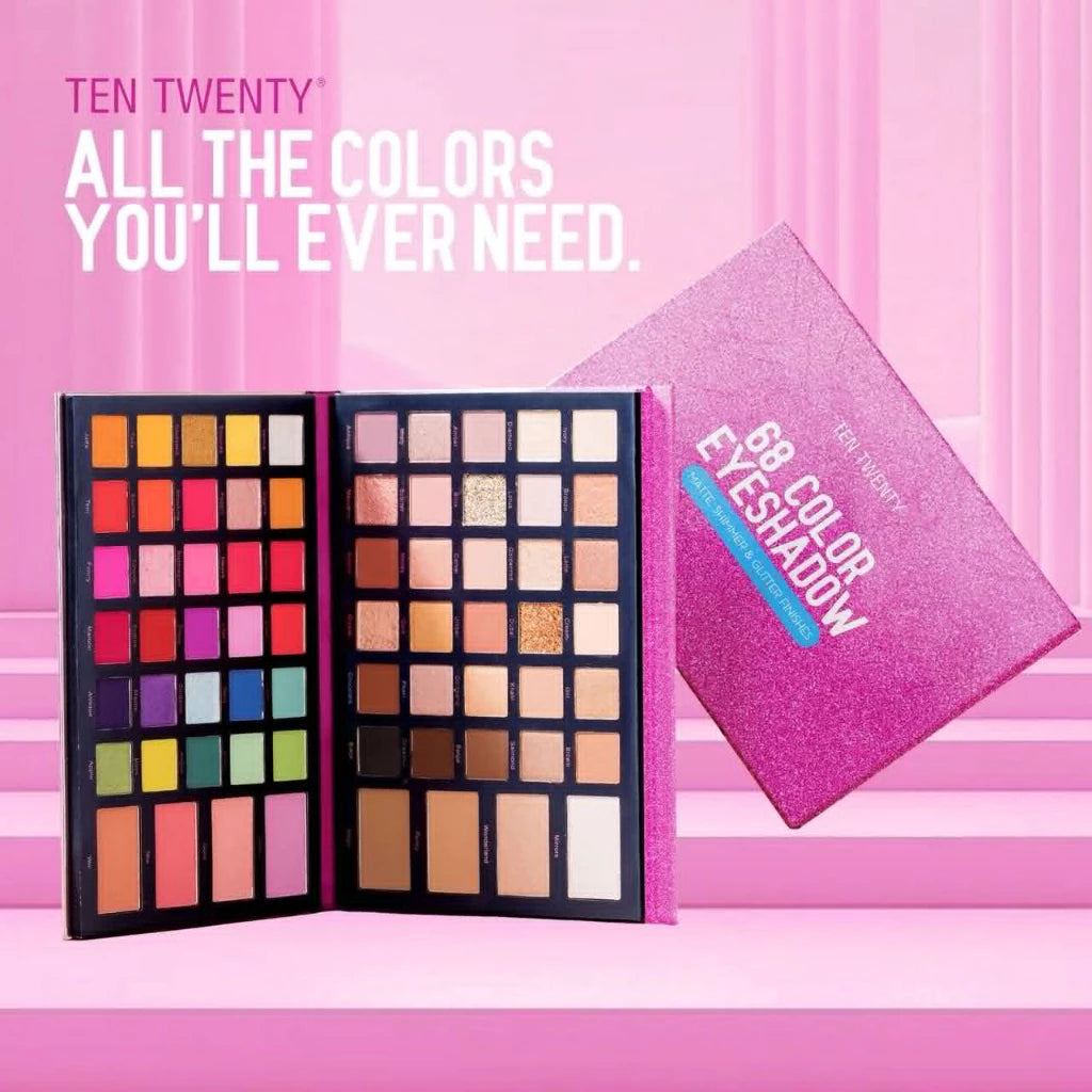 Ten Twenty 68 Color Eyeshadow Makeup Beauty Palette with Highlighter, Shimmer, Blush On, Contour