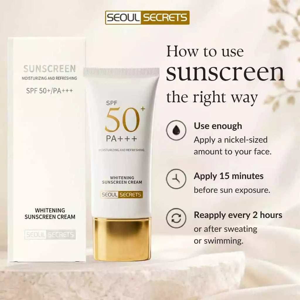Seoul Secrets Whitening Sunscreen SPF 50 PA+++ | Luxury Broad Spectrum UVA/UVB Protection