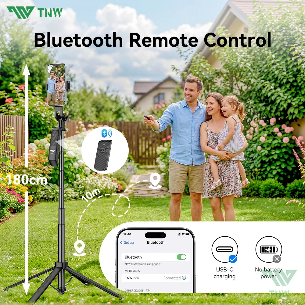 TNW S30 Four Corner Selfie Stick Tripod 360°Rotation with Bluetooth Remote Fill light for Vlogging