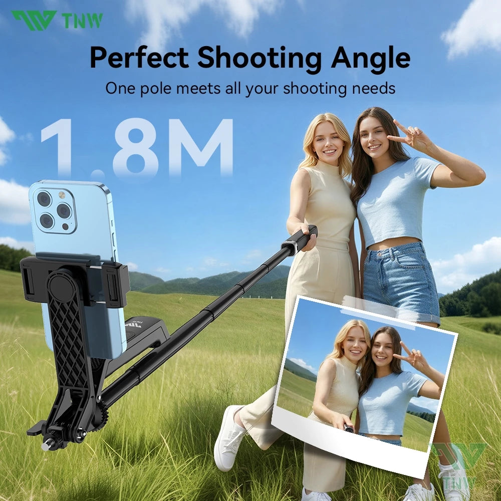 TNW S30 Four Corner Selfie Stick Tripod 360°Rotation with Bluetooth Remote Fill light for Vlogging